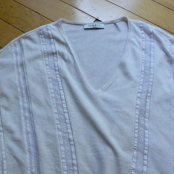 Sandro Paris Lace Silk Cashmere Blend Cream Knit Sweater Size 1 US XS/S - Picture 2 of 8